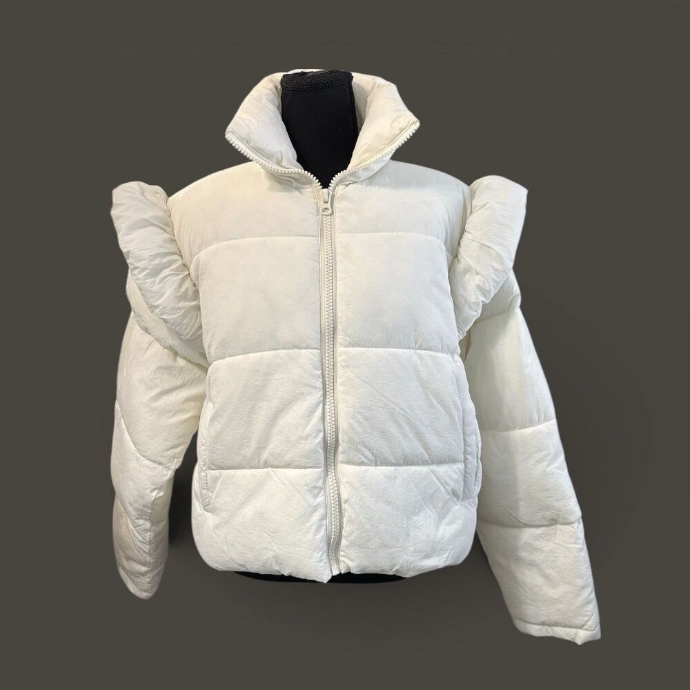 Simply Southern White Puffer Jacket Jr Women’s XL-XXL Ruffle Shoulders